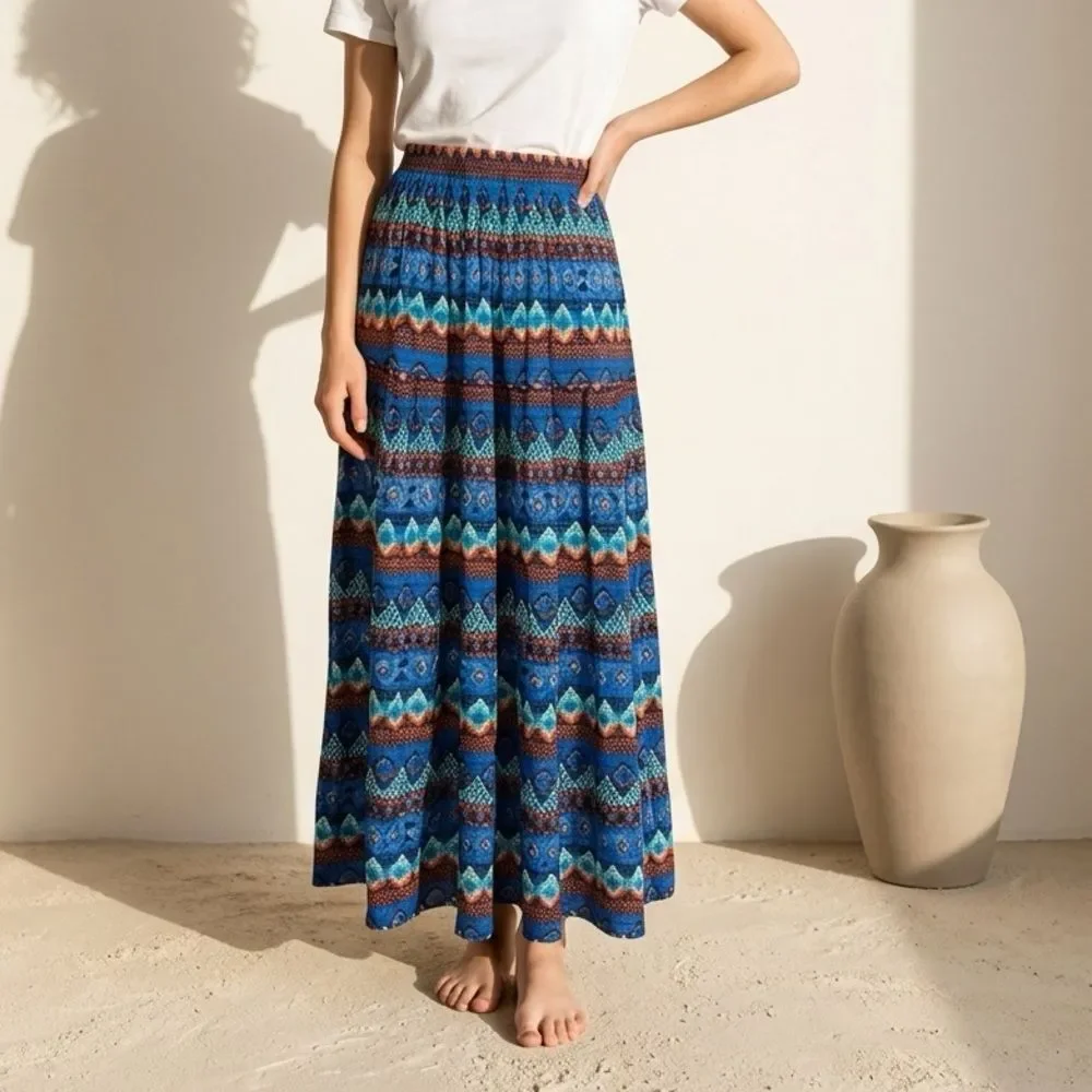 EUC New Directions Women’s Multi Color Blue Zig Zag Stripe Maxi Skirt - Size M